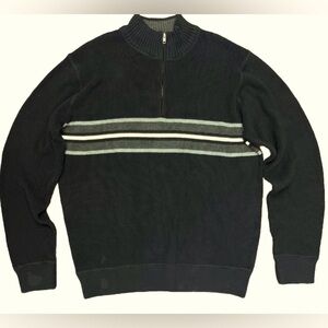 Eddie Bauer Quarter Zip Sweater Size XL Tall Black Gray Preppy 100% Cotton EUC